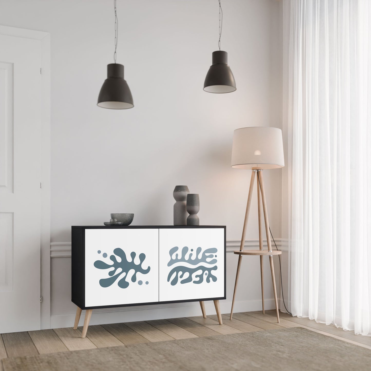 Credenza a 2 ante WONDERLAND VEGETATION in finitura nera