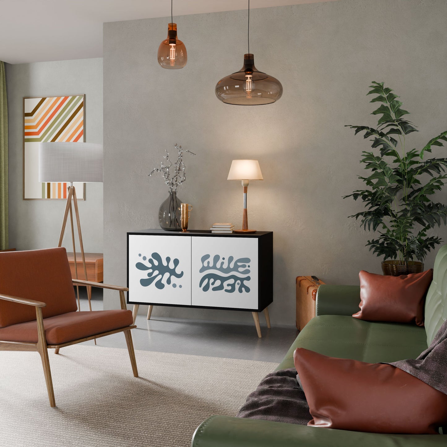 Credenza a 2 ante WONDERLAND VEGETATION in finitura nera