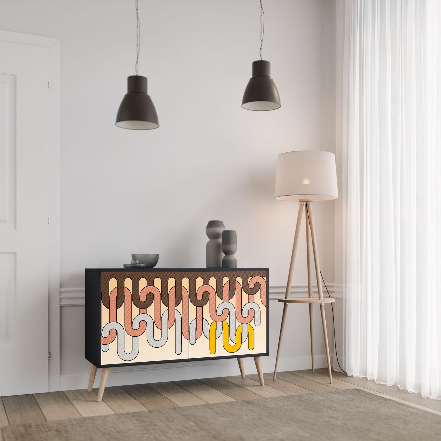 Credenza a 2 ante COLORFUL STRINGS in finitura nera