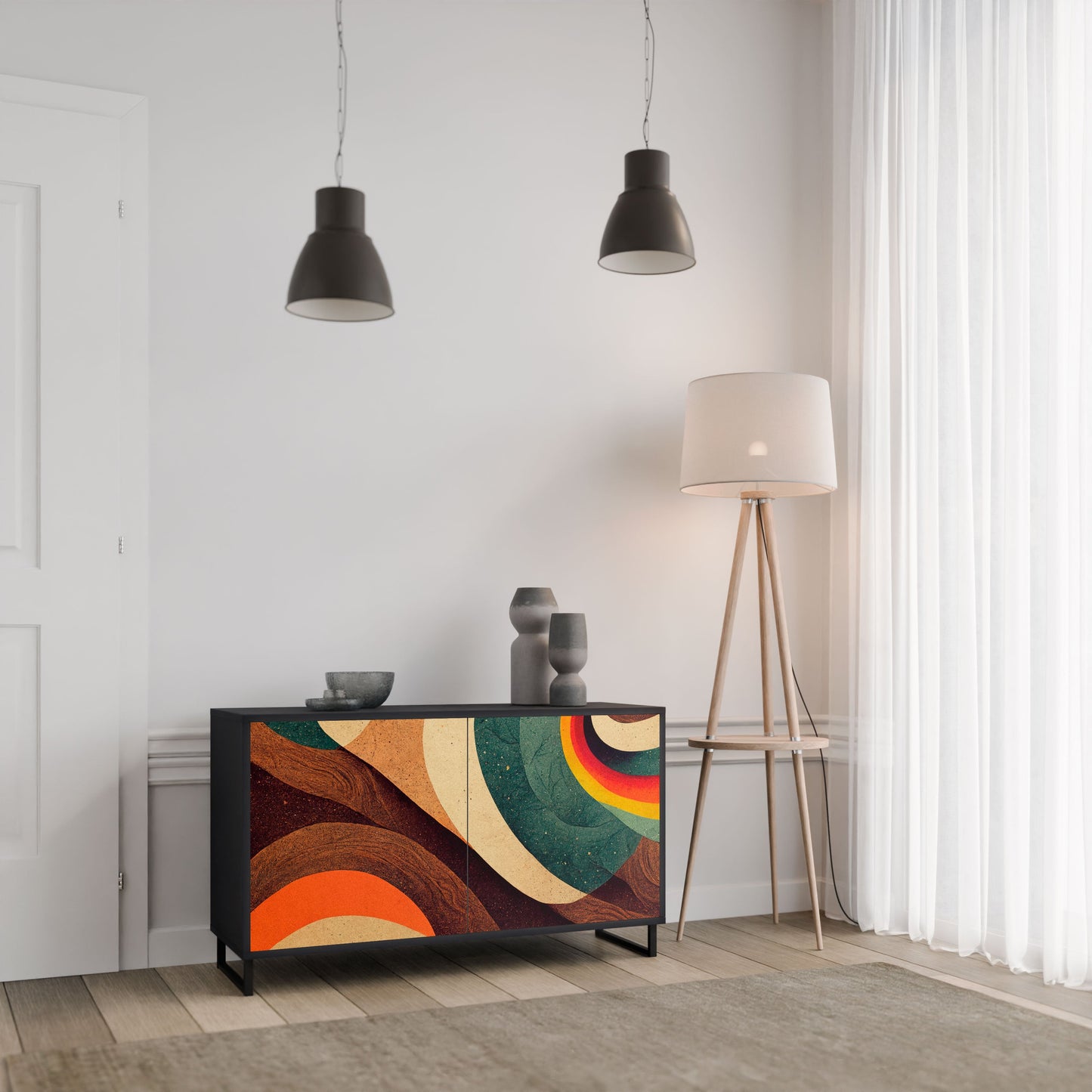 Credenza a 2 ante COLORFUL STRANDS in finitura nera