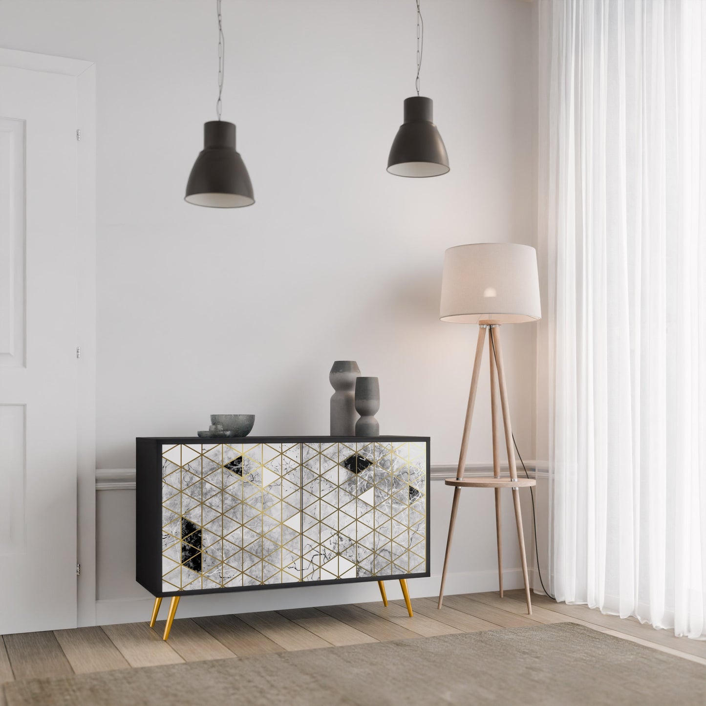 Credenza ASHEN ARIA a 2 ante in finitura nera