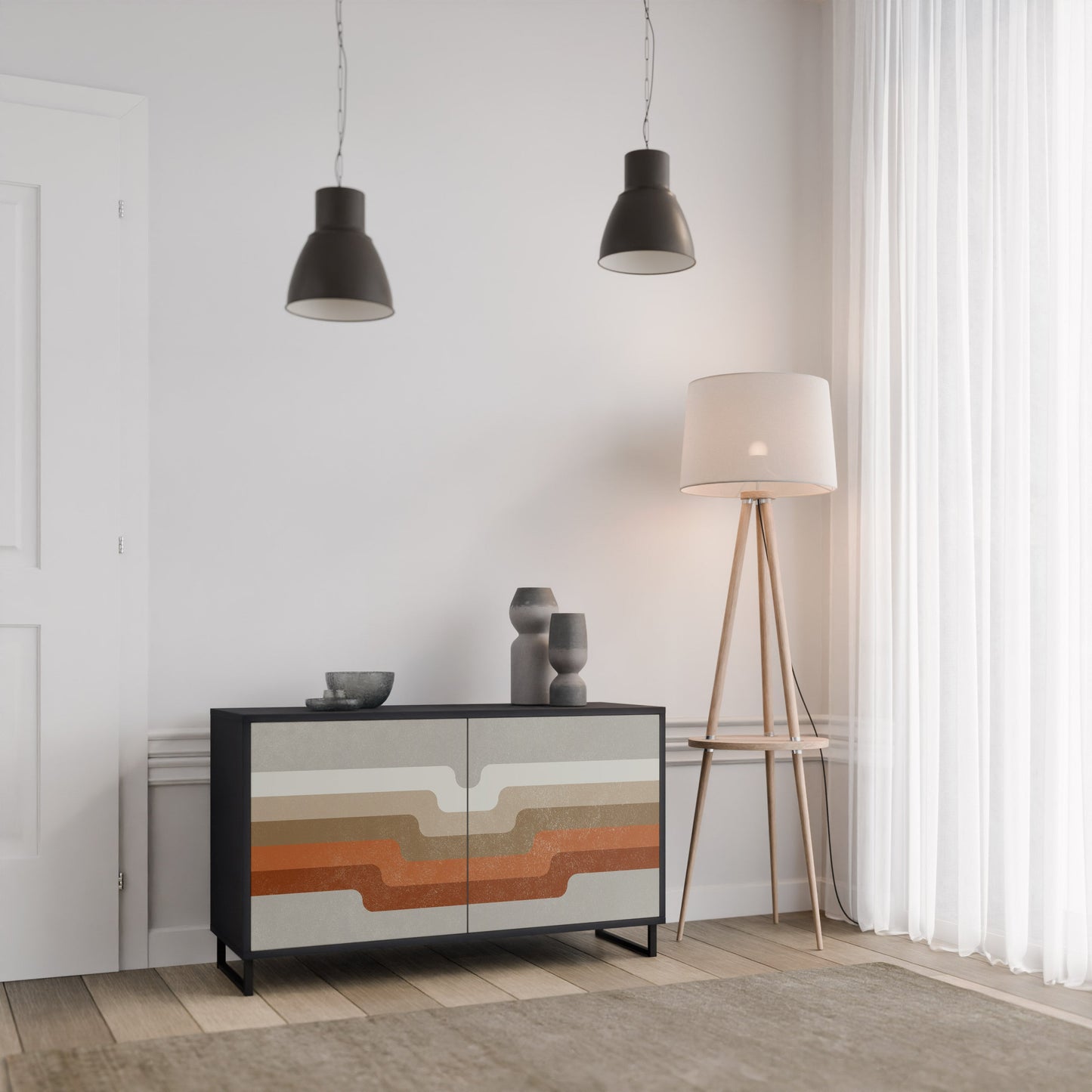 Credenza a 2 ante PECULIAR TRAIL in finitura nera