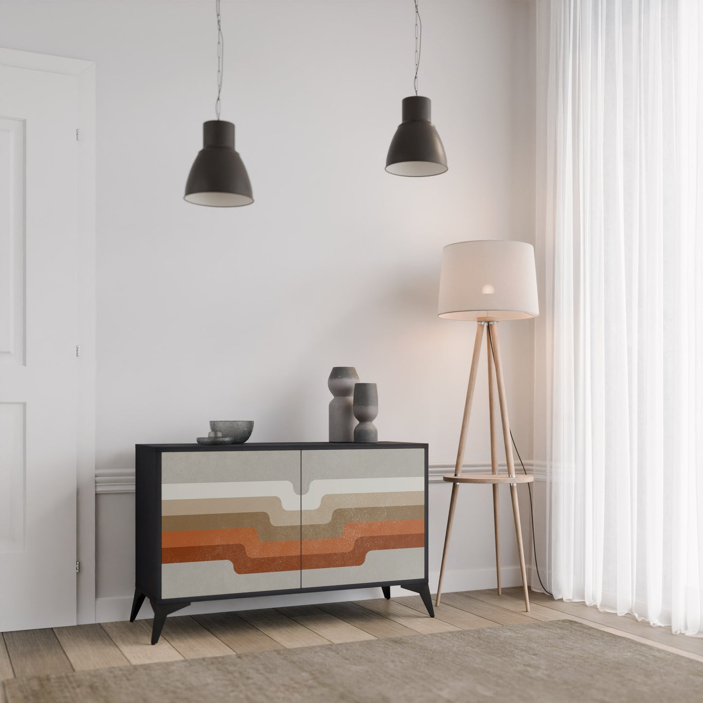 Credenza a 2 ante PECULIAR TRAIL in finitura nera