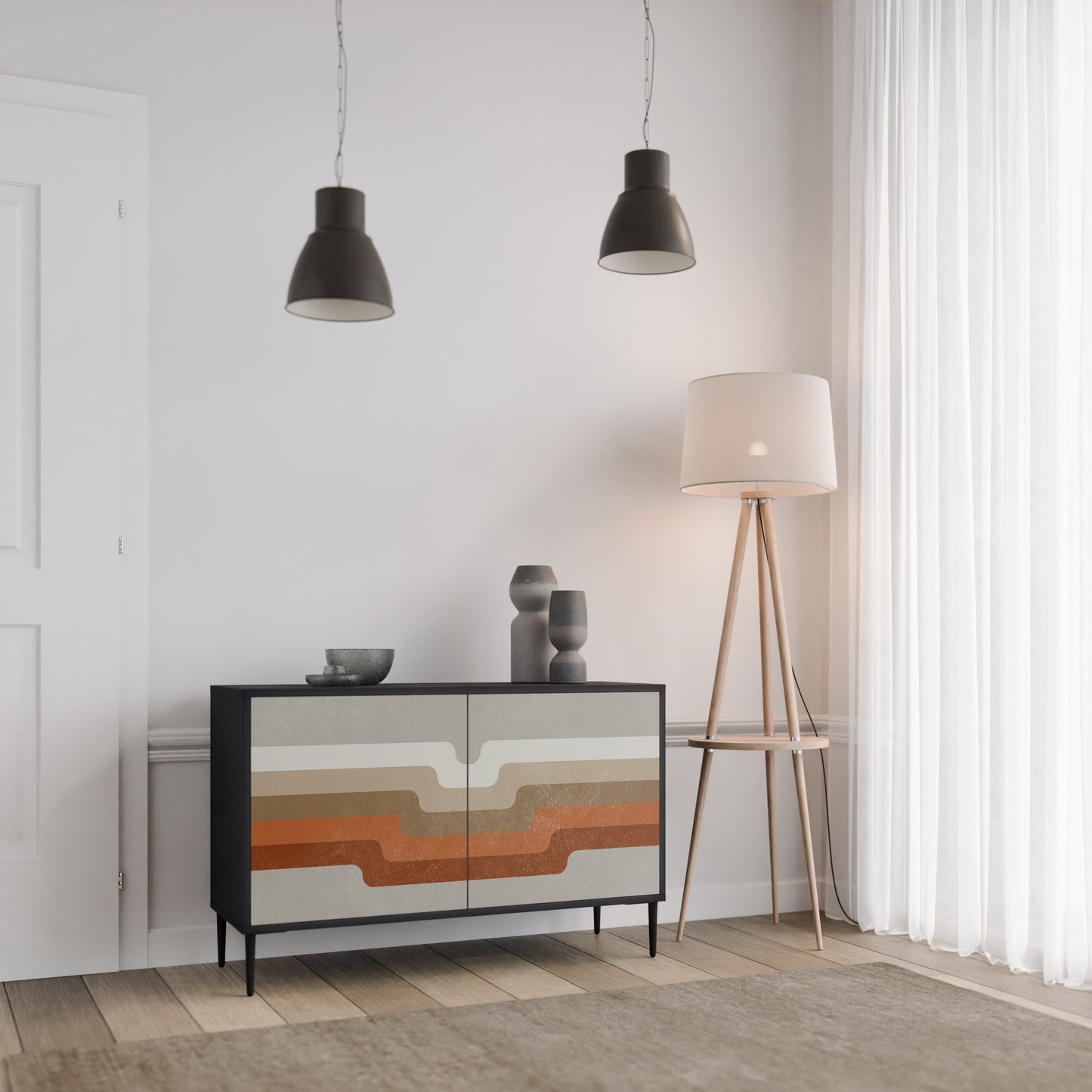 Credenza a 2 ante PECULIAR TRAIL in finitura nera