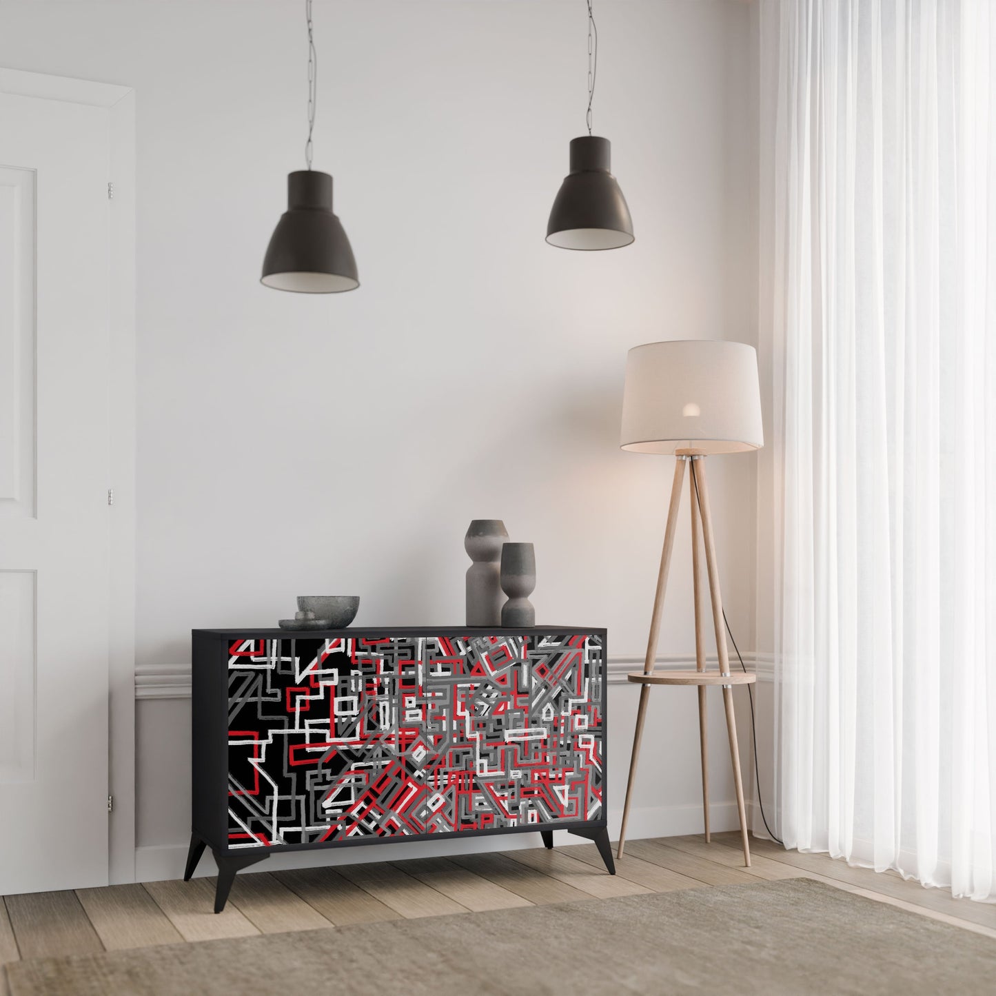 Credenza BROKEN LINES a 2 ante in finitura nera