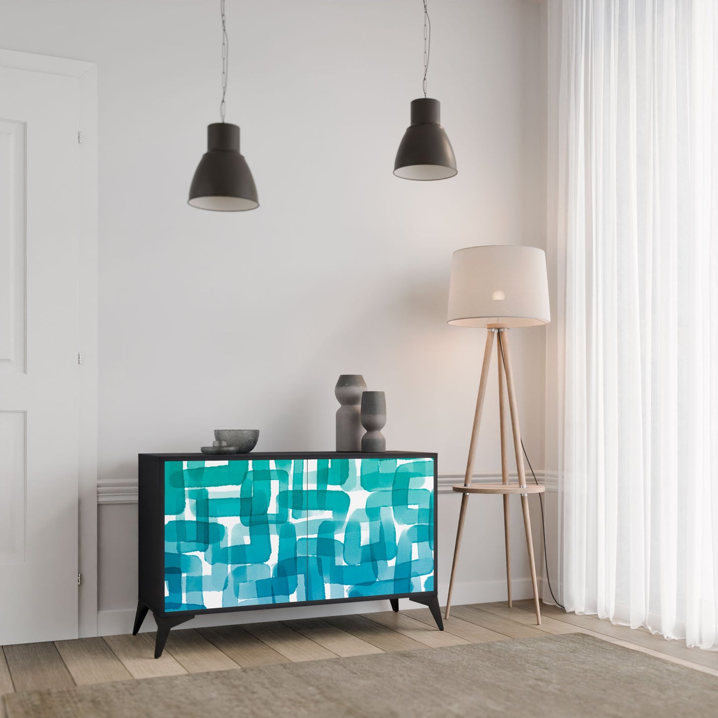 Credenza TURQUOISE RECTANGLES a 2 ante con finitura nera