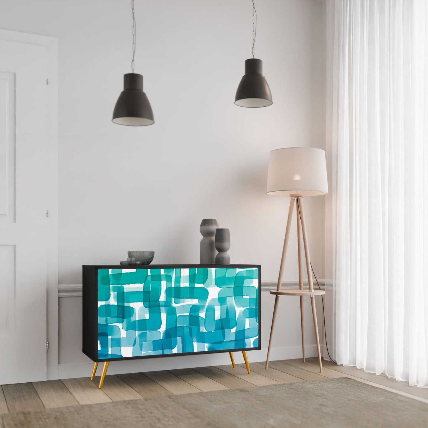 Credenza TURQUOISE RECTANGLES a 2 ante con finitura nera