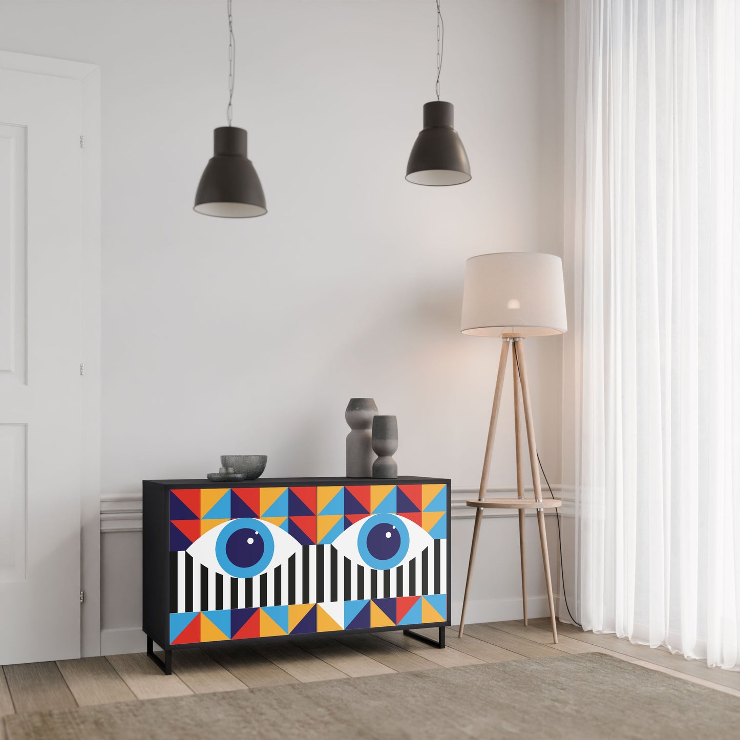 ASTRAZIONE E GEOMETRIA Credenza a 2 ante in finitura nera