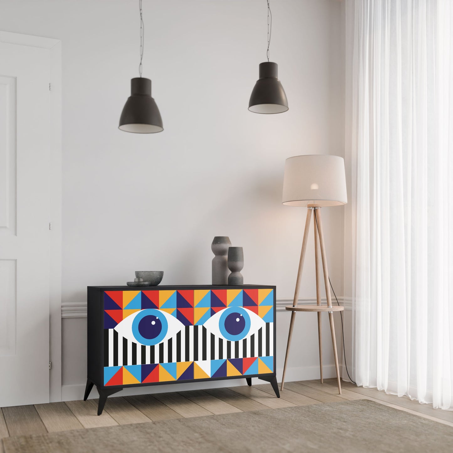 ASTRAZIONE E GEOMETRIA Credenza a 2 ante in finitura nera