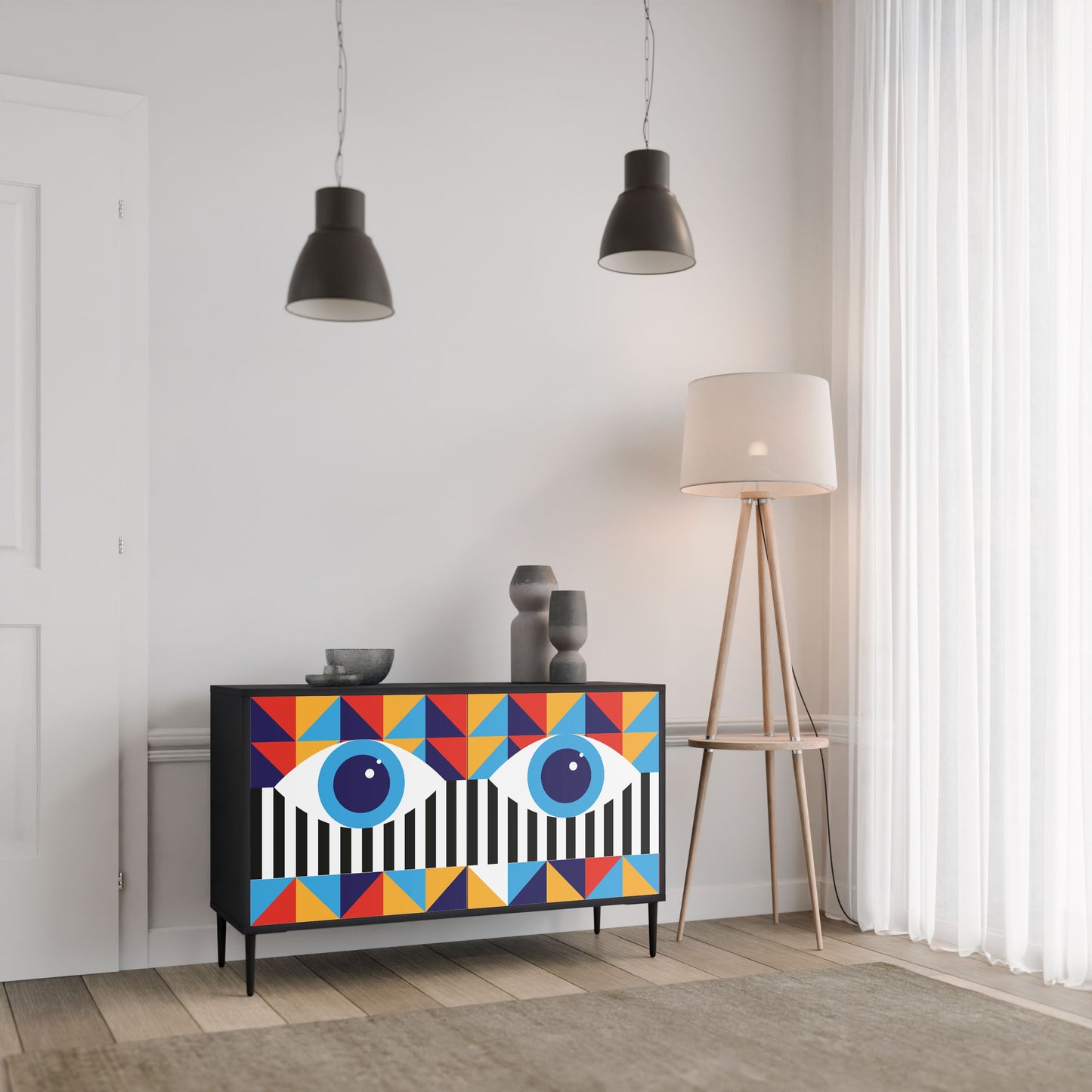ASTRAZIONE E GEOMETRIA Credenza a 2 ante in finitura nera