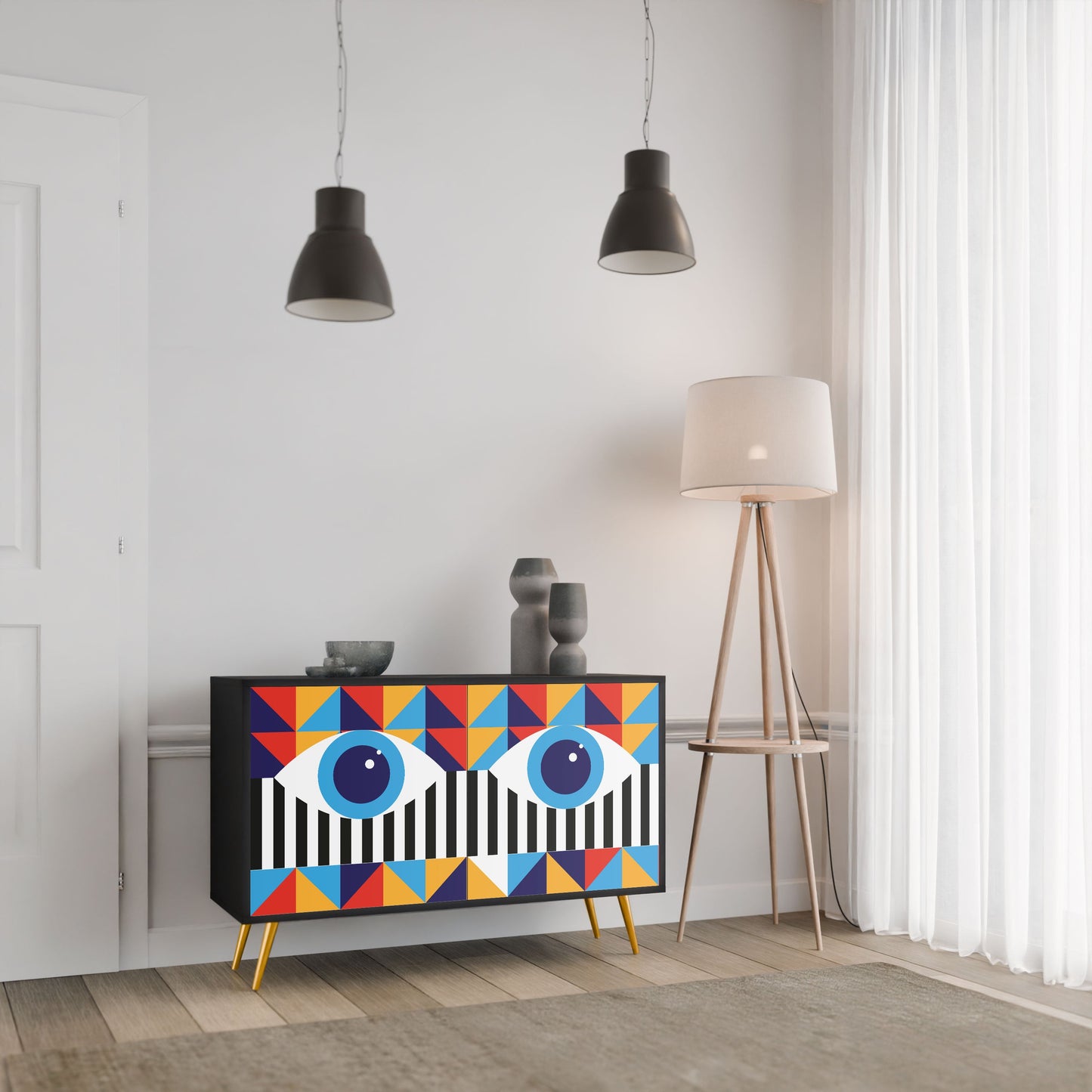 ASTRAZIONE E GEOMETRIA Credenza a 2 ante in finitura nera