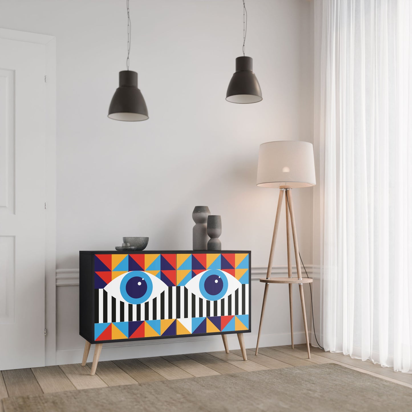 ASTRAZIONE E GEOMETRIA Credenza a 2 ante in finitura nera