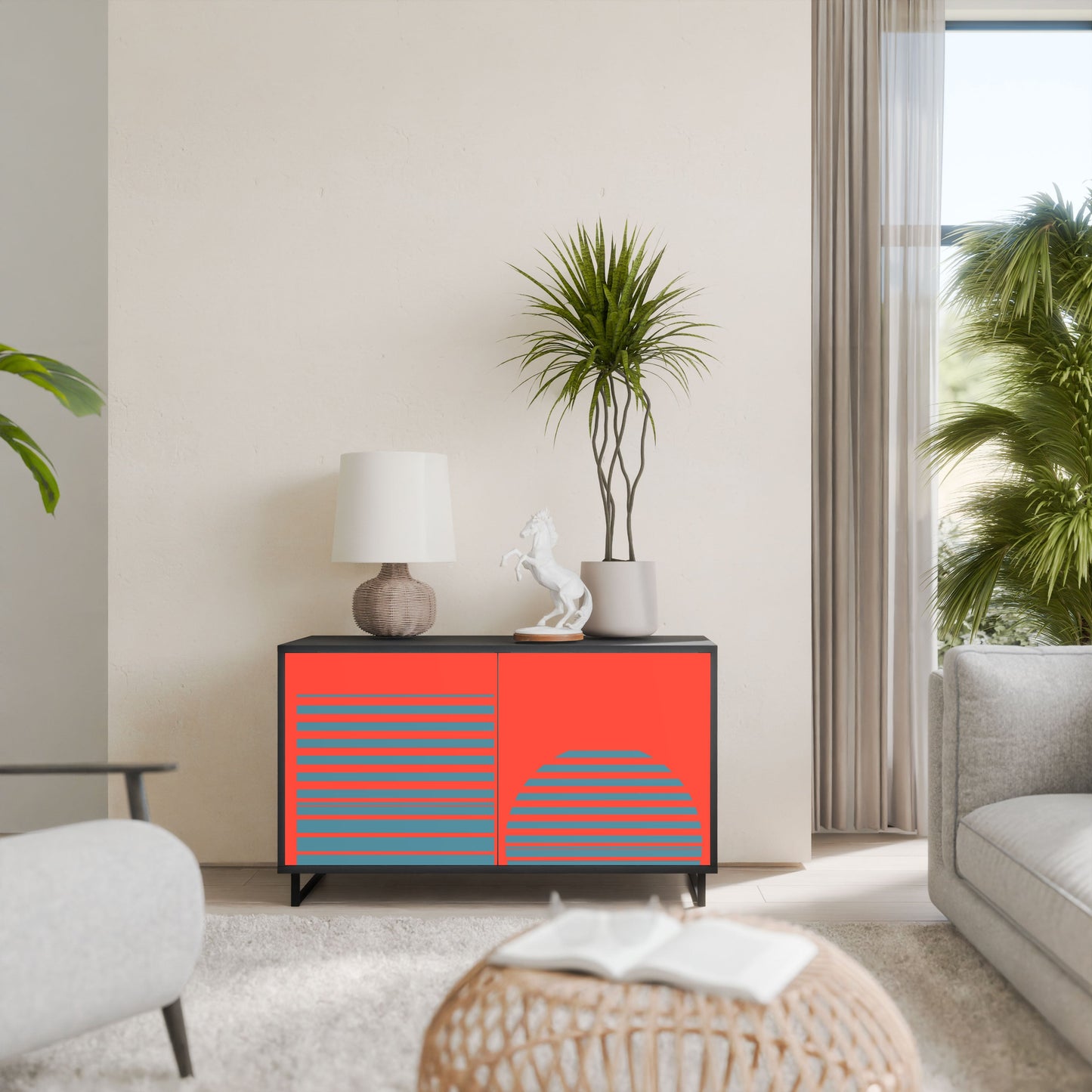 Credenza a 2 ante RISING GEOMETRY STARS in finitura nera