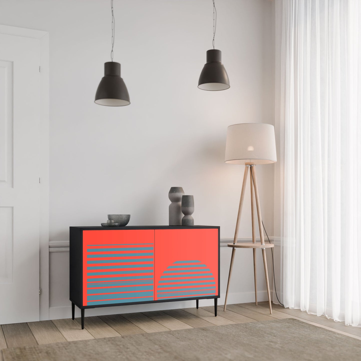 Credenza a 2 ante RISING GEOMETRY STARS in finitura nera