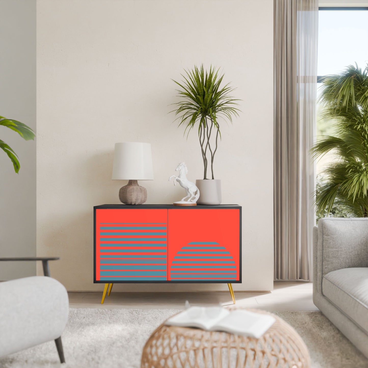 Credenza a 2 ante RISING GEOMETRY STARS in finitura nera