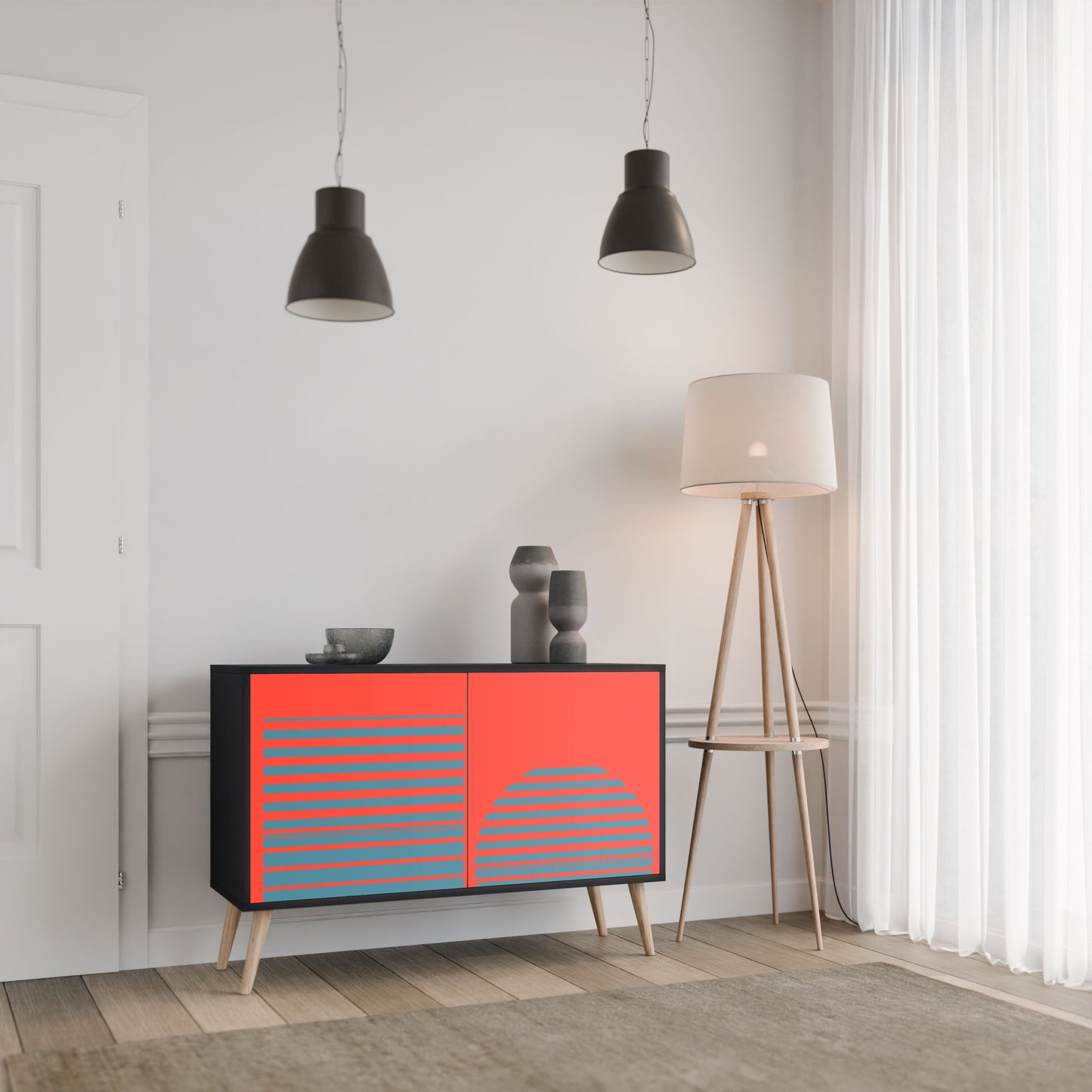 Credenza a 2 ante RISING GEOMETRY STARS in finitura nera