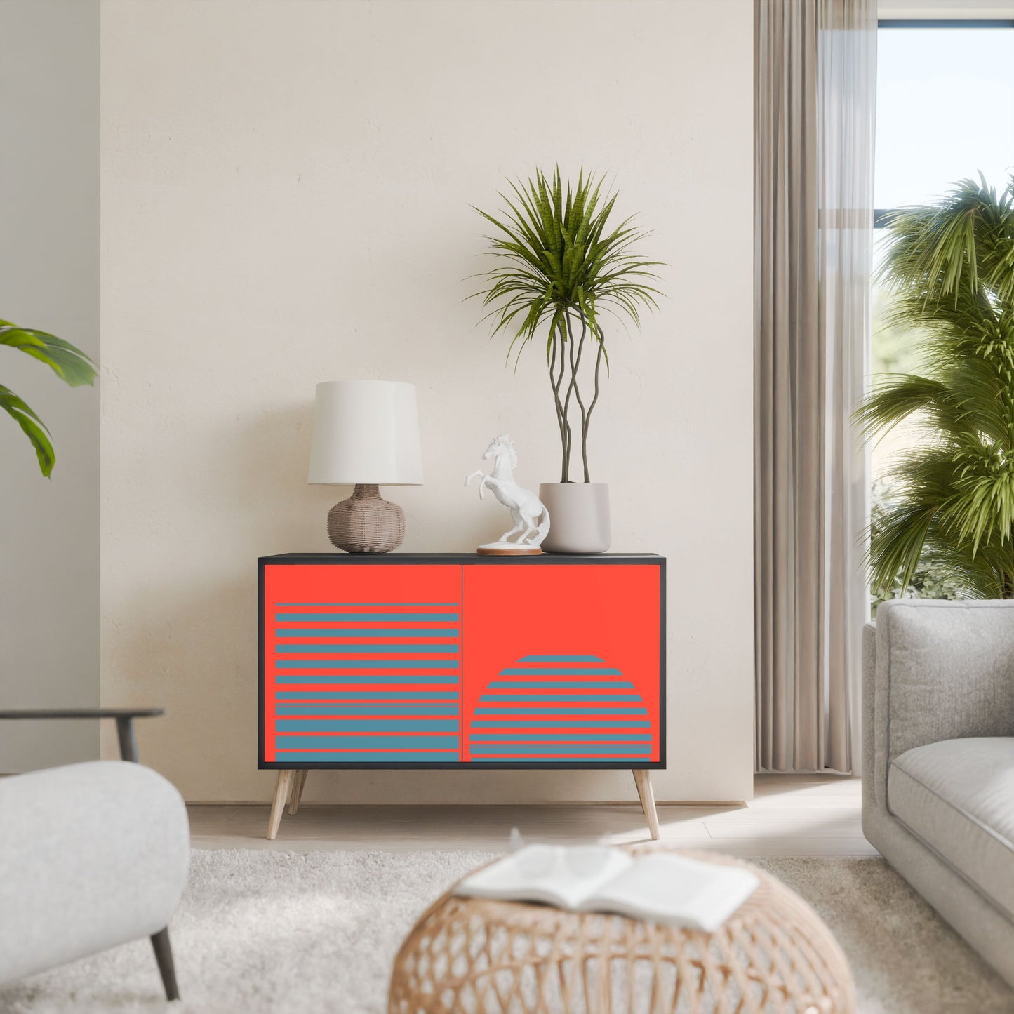 Credenza a 2 ante RISING GEOMETRY STARS in finitura nera