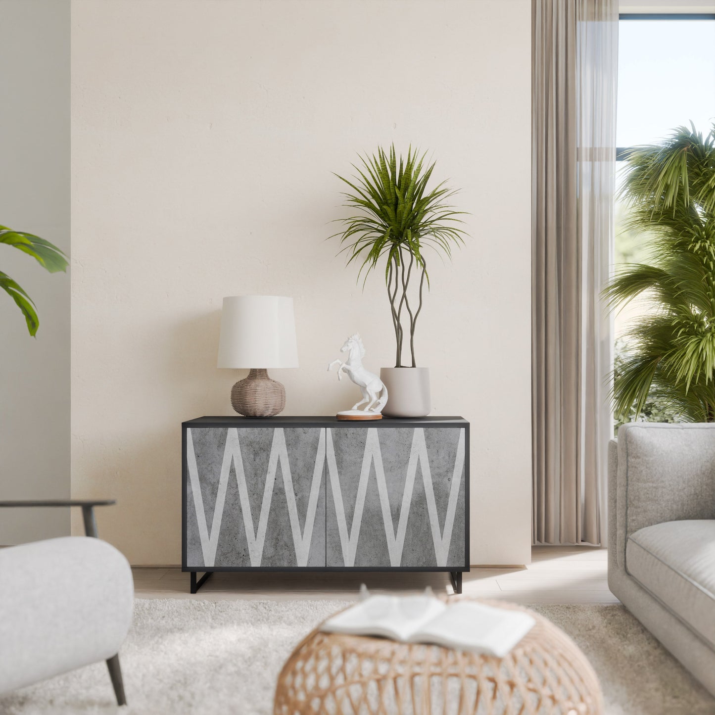 Credenza SOLID ZIG ZAG a 2 ante con finitura nera