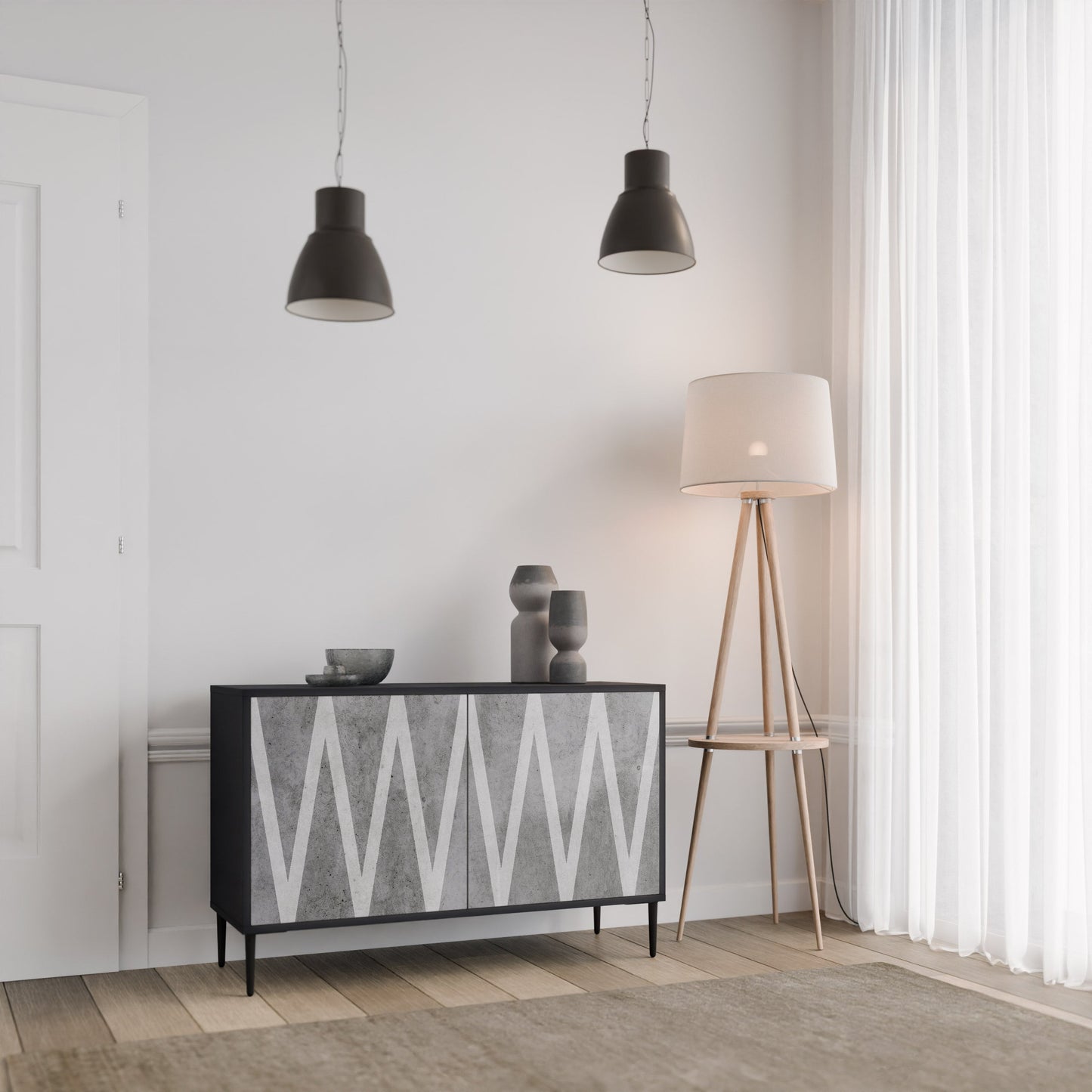 Credenza SOLID ZIG ZAG a 2 ante con finitura nera