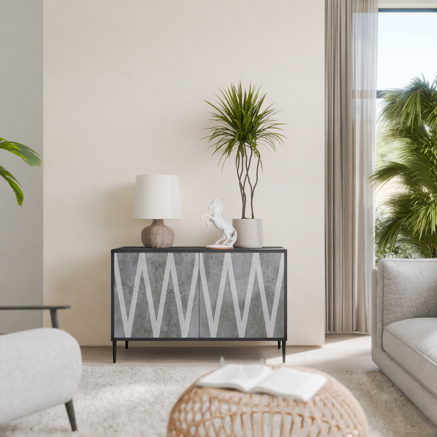Credenza SOLID ZIG ZAG a 2 ante con finitura nera