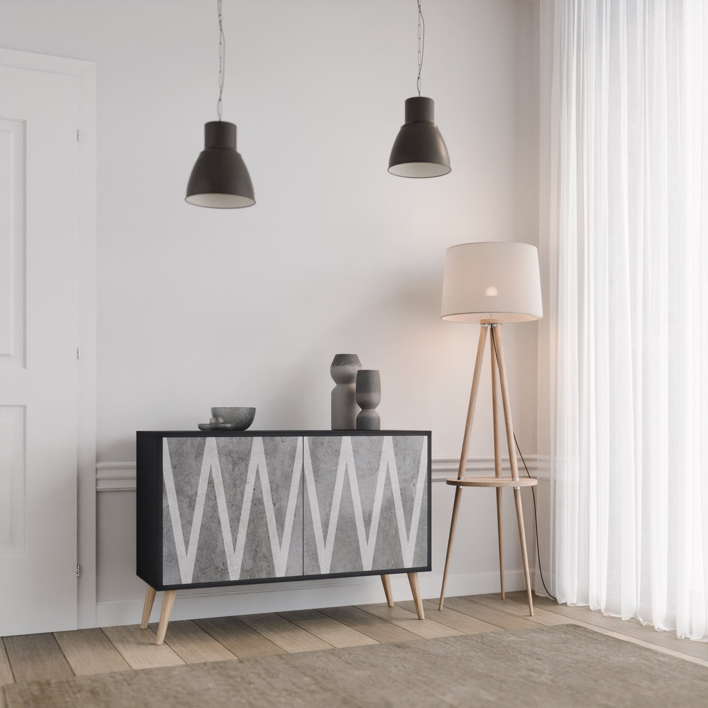 Credenza SOLID ZIG ZAG a 2 ante con finitura nera
