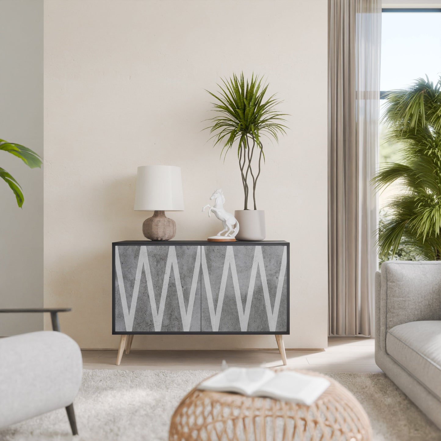 Credenza SOLID ZIG ZAG a 2 ante con finitura nera