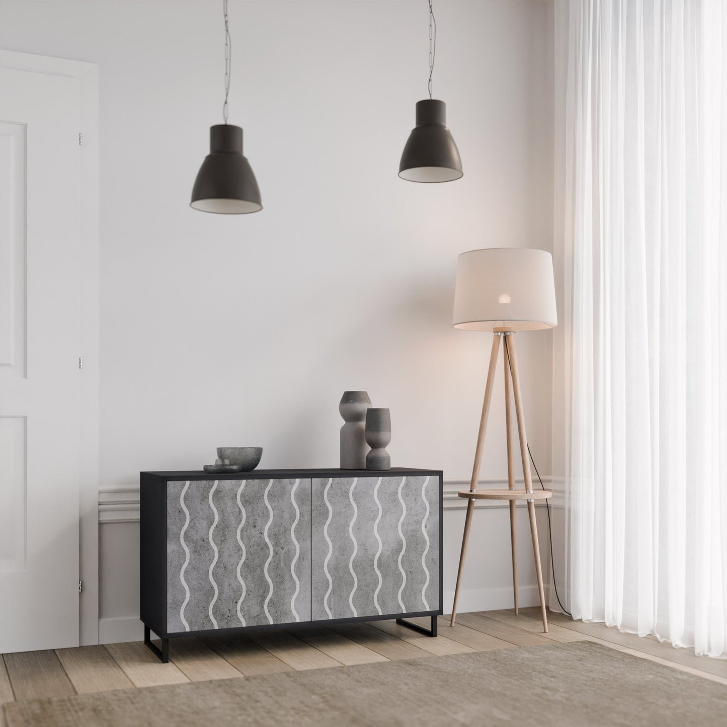 WAVES OF CONCRETE 2-Door Sideboard in Black Finish