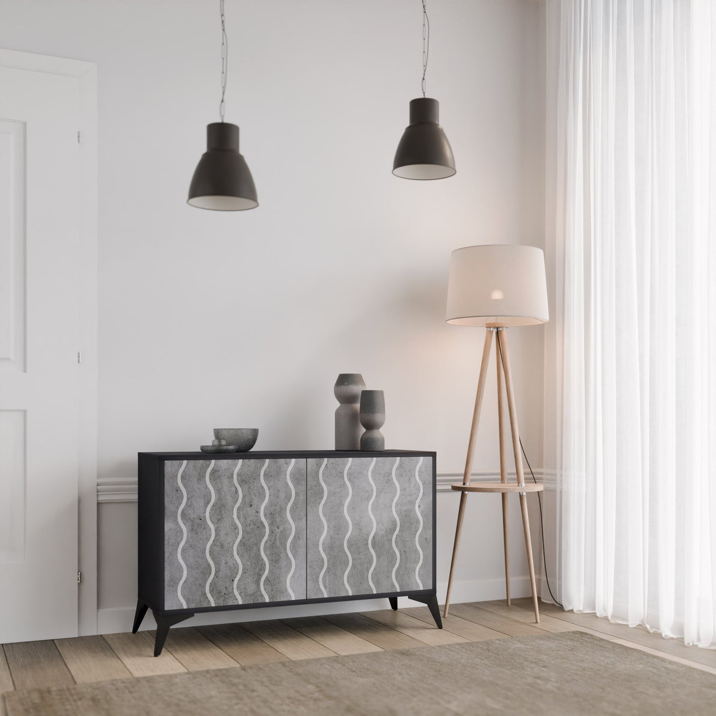 WAVES OF CONCRETE 2-Door Sideboard in Black Finish