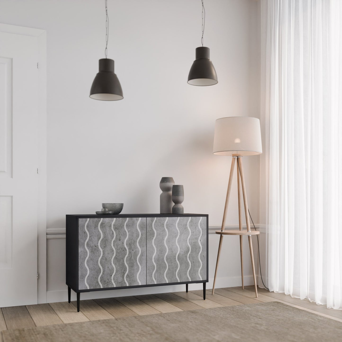 WAVES OF CONCRETE 2-Door Sideboard in Black Finish