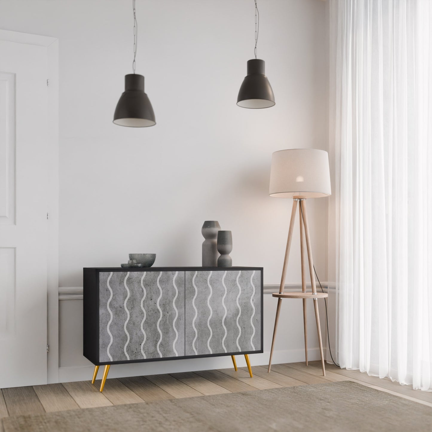WAVES OF CONCRETE 2-Door Sideboard in Black Finish