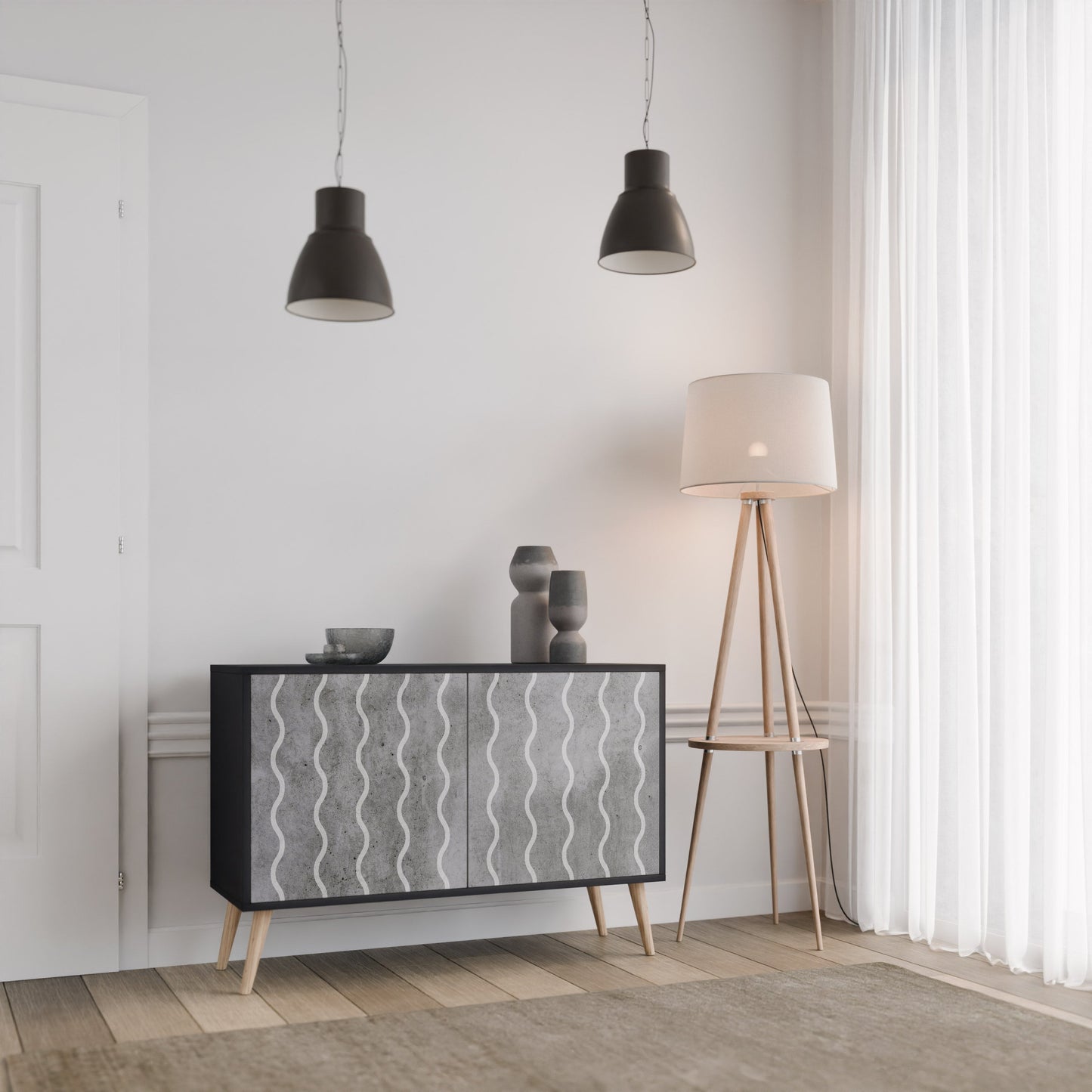 WAVES OF CONCRETE 2-Door Sideboard in Black Finish