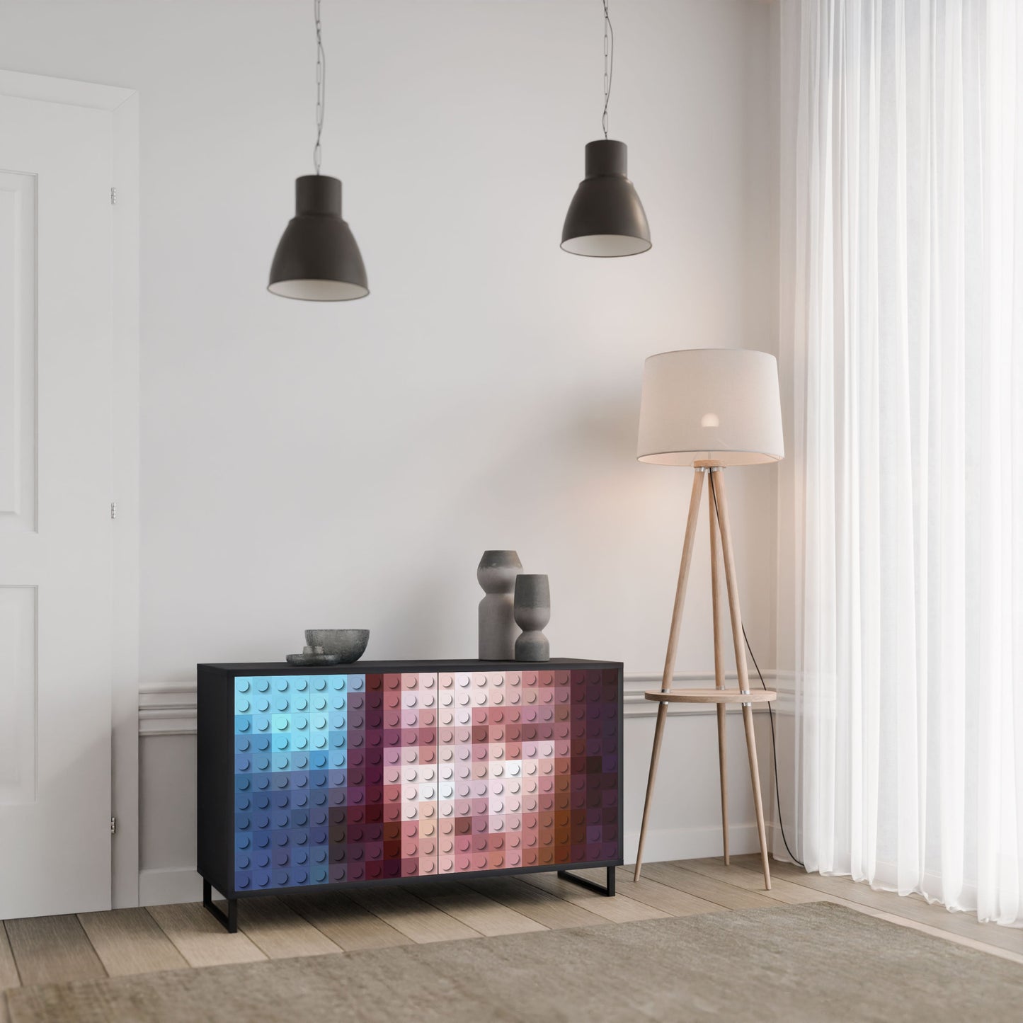 Credenza a 2 ante CONSTRUCTIVE ART in finitura nera