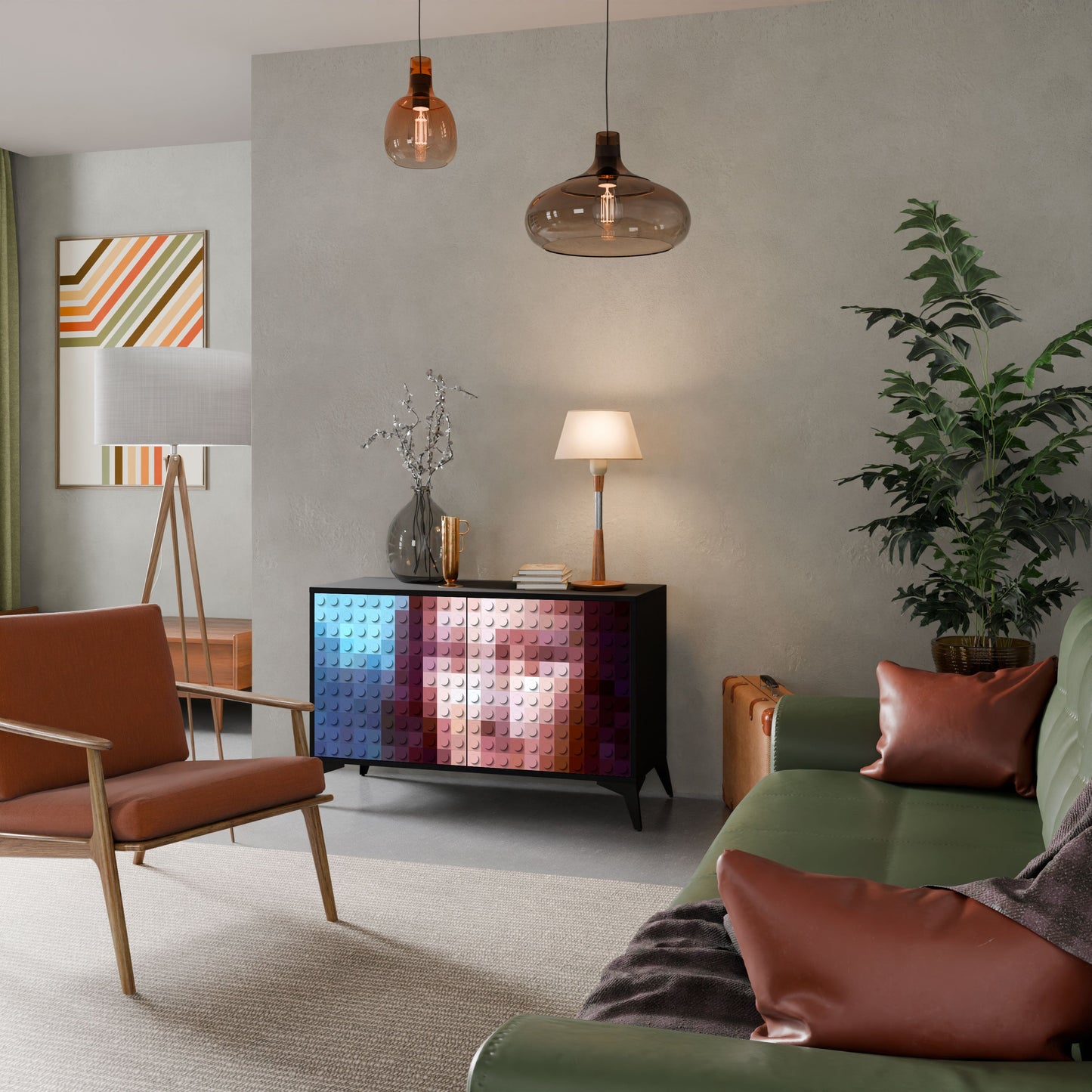 Credenza a 2 ante CONSTRUCTIVE ART in finitura nera