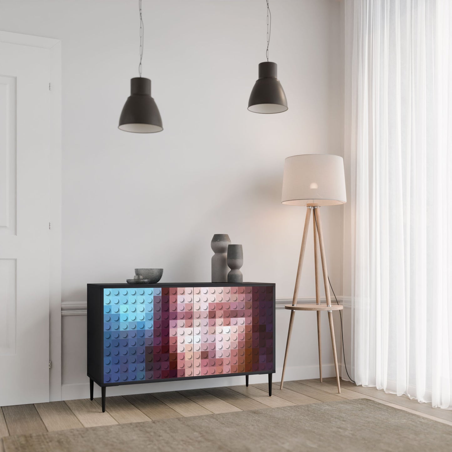 Credenza a 2 ante CONSTRUCTIVE ART in finitura nera