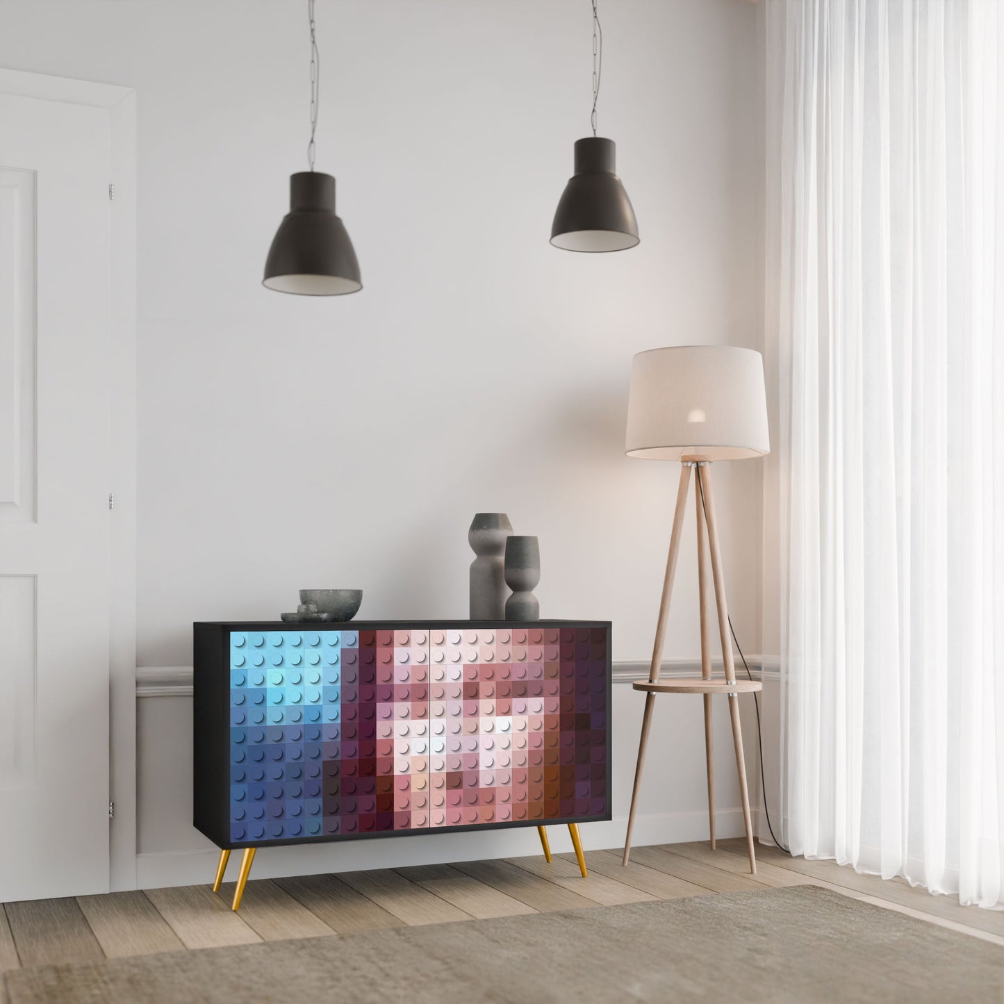 Credenza a 2 ante CONSTRUCTIVE ART in finitura nera