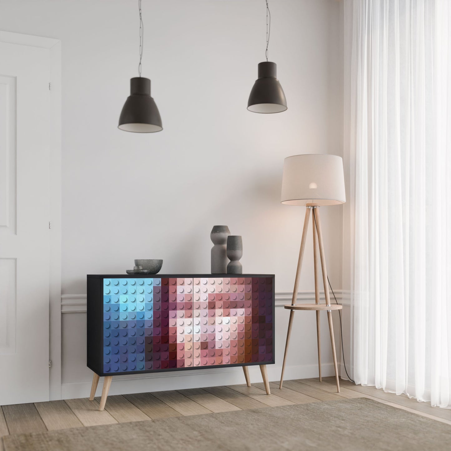 Credenza a 2 ante CONSTRUCTIVE ART in finitura nera