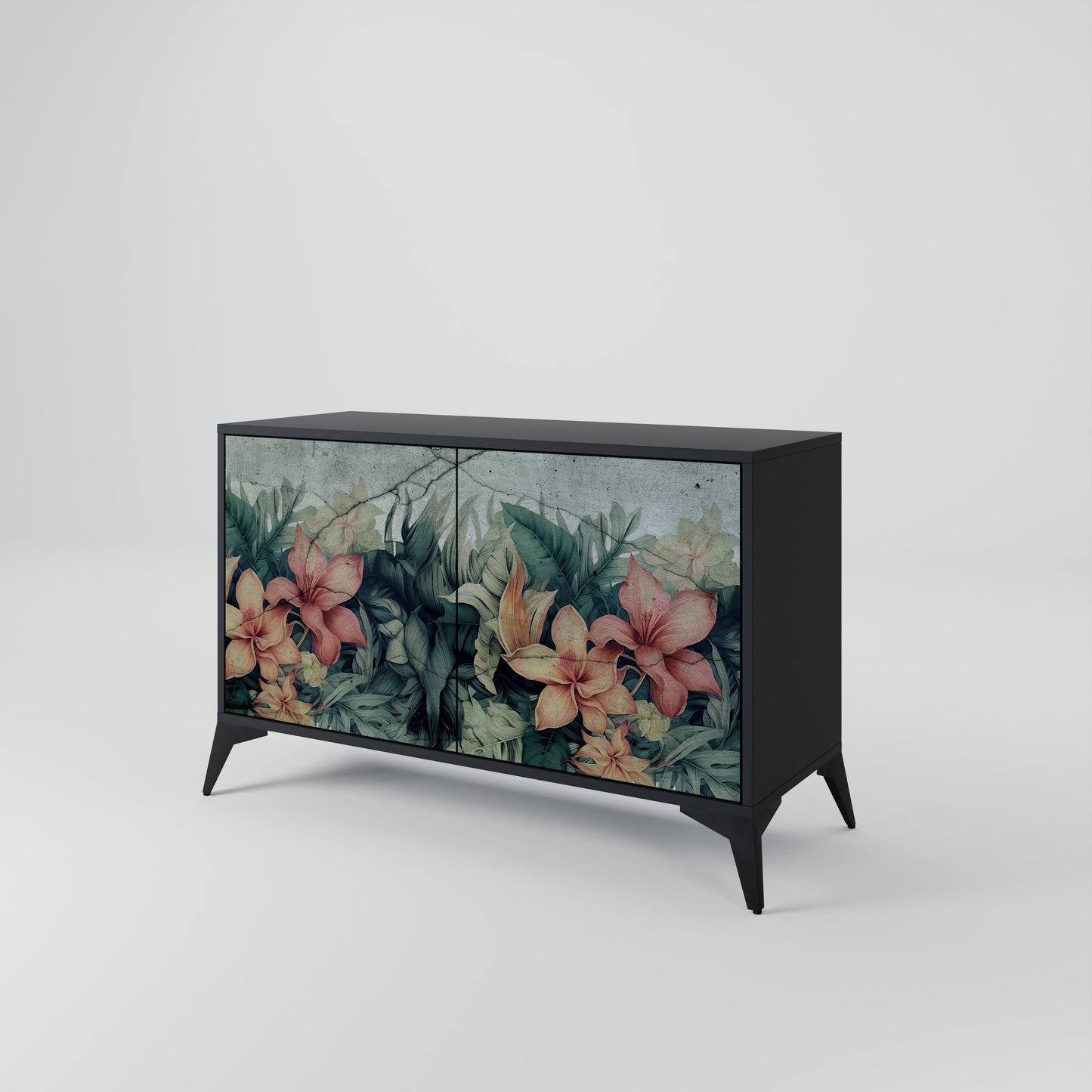 Credenza a 2 ante HEAVENLY BLOOM con finitura nera