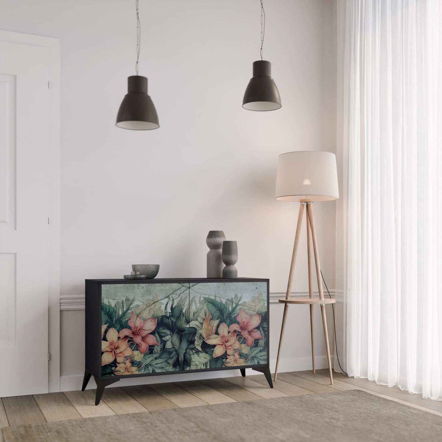 Credenza a 2 ante HEAVENLY BLOOM con finitura nera
