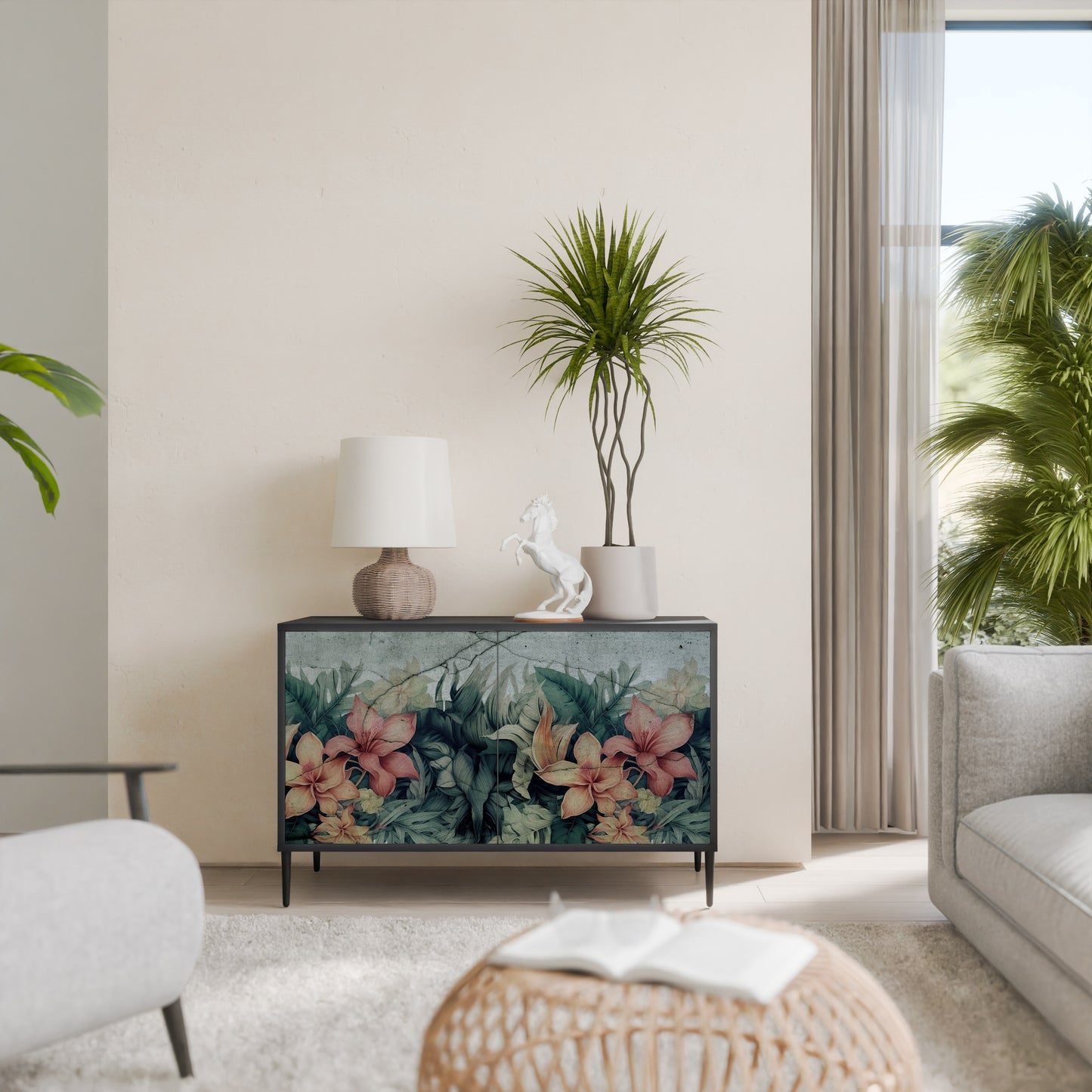 Credenza a 2 ante HEAVENLY BLOOM con finitura nera