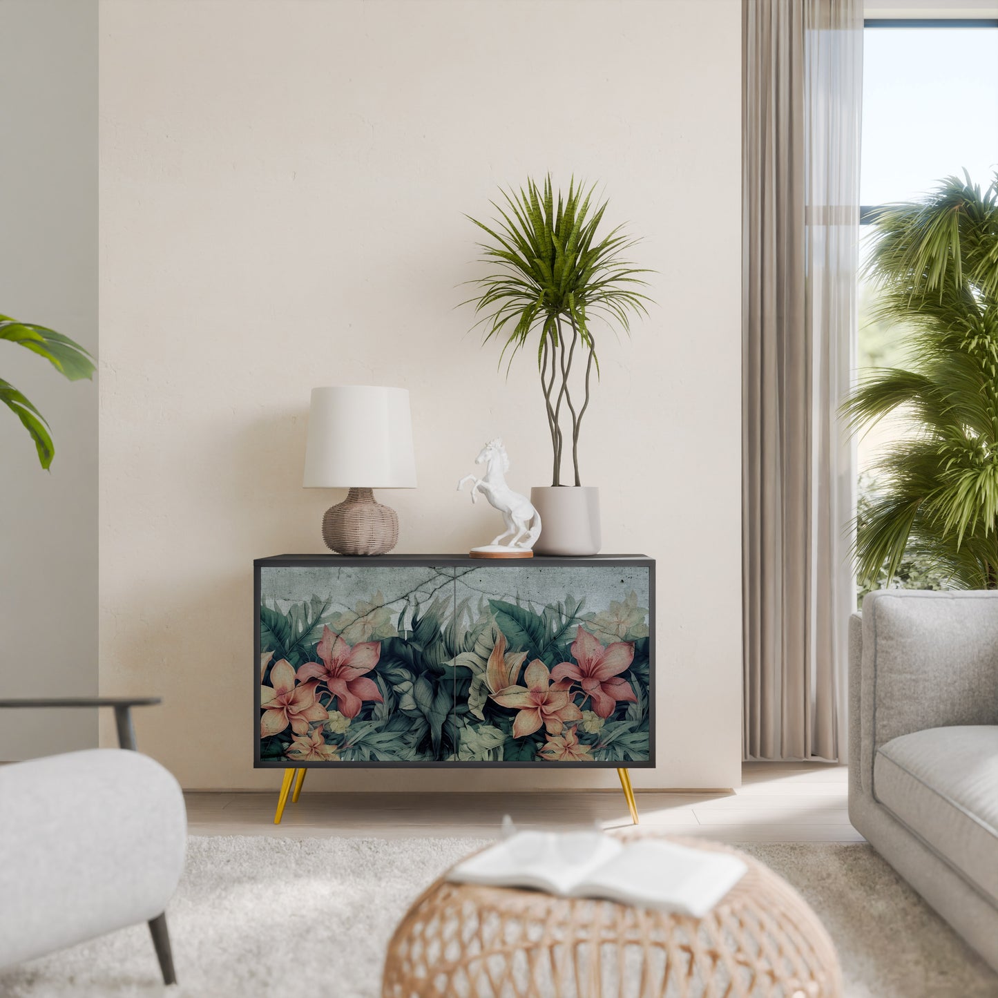 Credenza a 2 ante HEAVENLY BLOOM con finitura nera