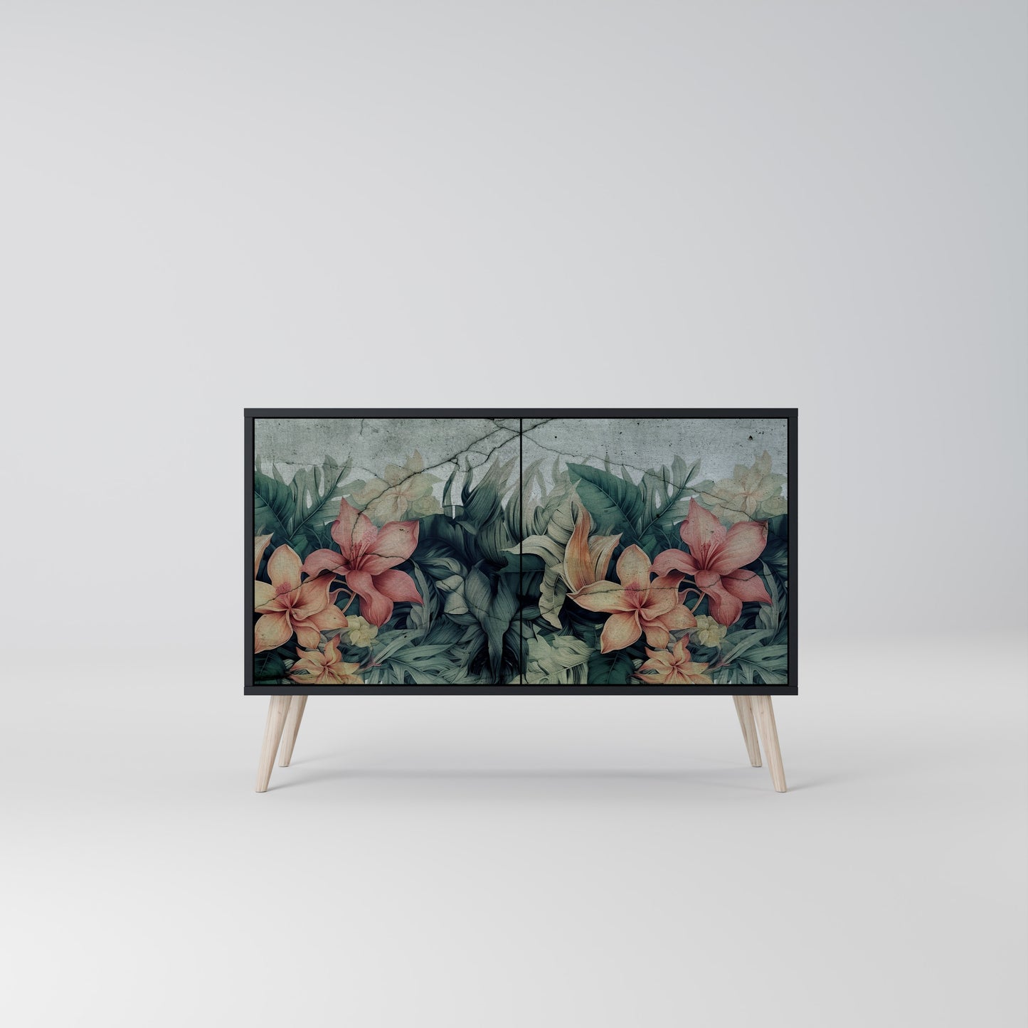 Credenza a 2 ante HEAVENLY BLOOM con finitura nera