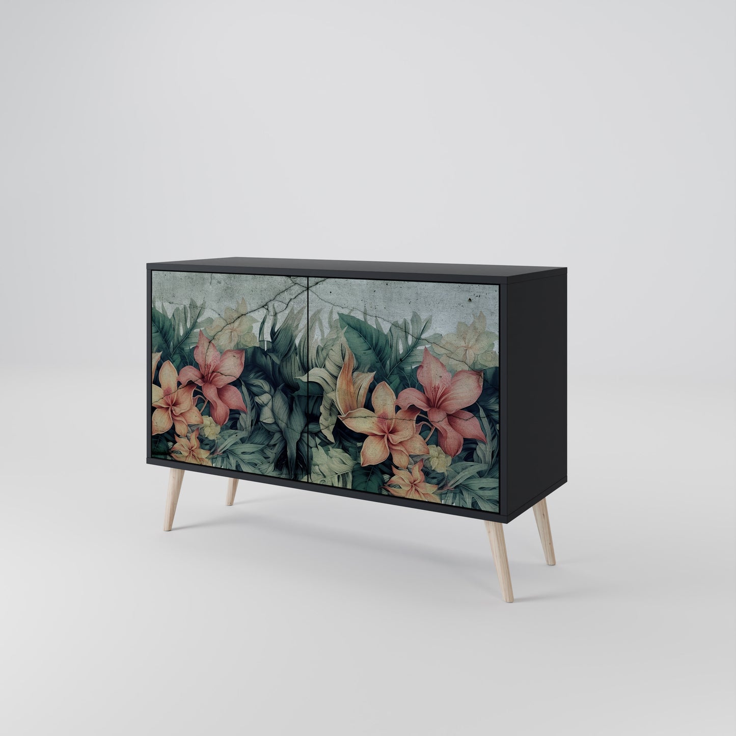 Credenza a 2 ante HEAVENLY BLOOM con finitura nera