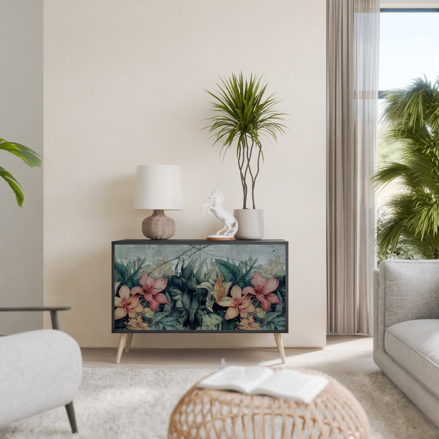 Credenza a 2 ante HEAVENLY BLOOM con finitura nera