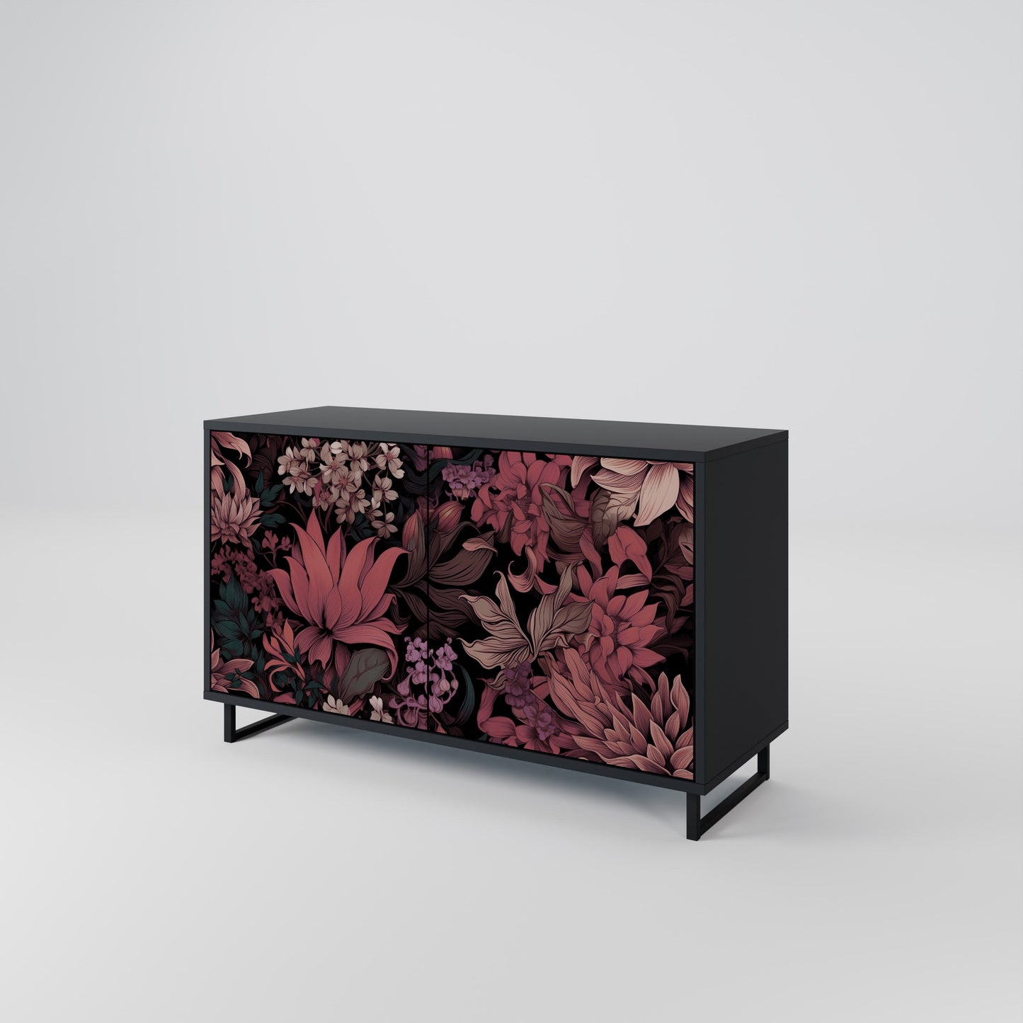 Credenza a 2 ante FLORAL WHISPER in finitura nera