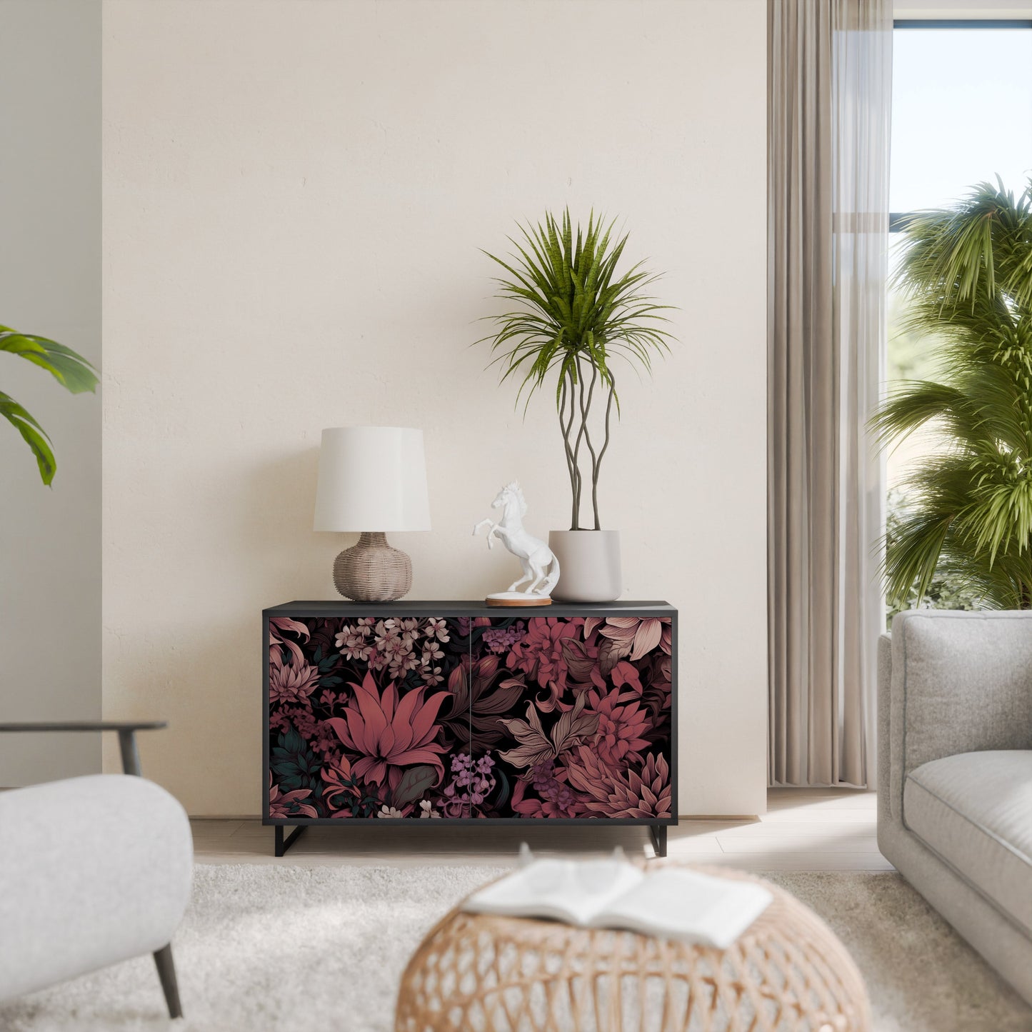 Credenza a 2 ante FLORAL WHISPER in finitura nera