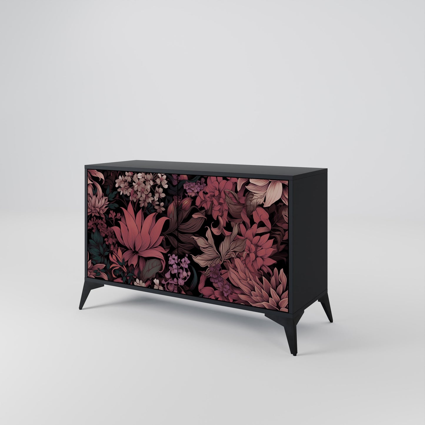 Credenza a 2 ante FLORAL WHISPER in finitura nera