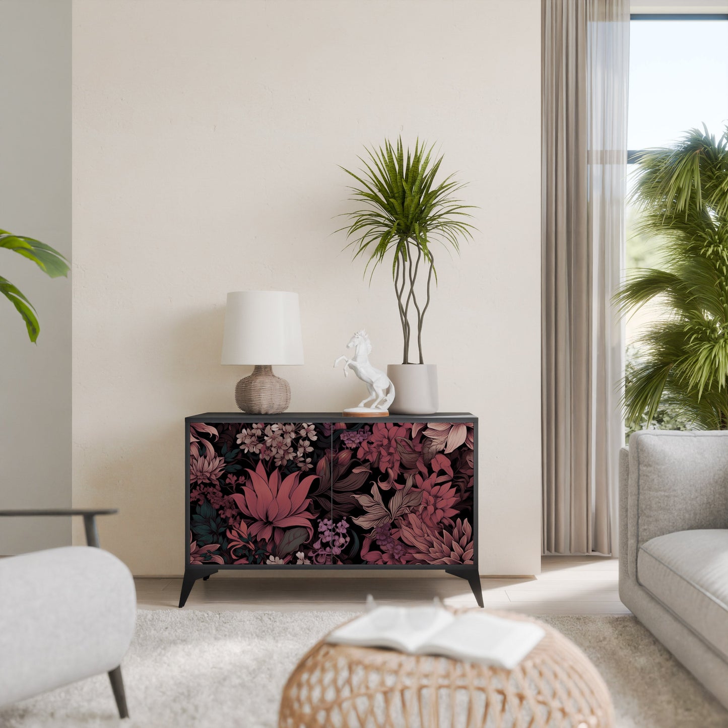 Credenza a 2 ante FLORAL WHISPER in finitura nera