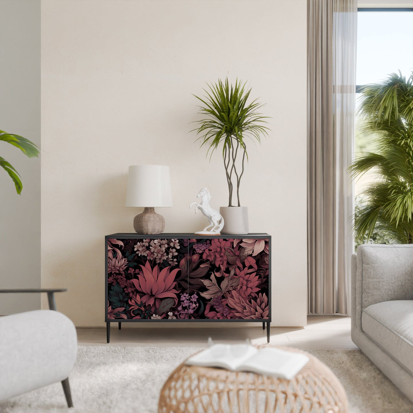 Credenza a 2 ante FLORAL WHISPER in finitura nera