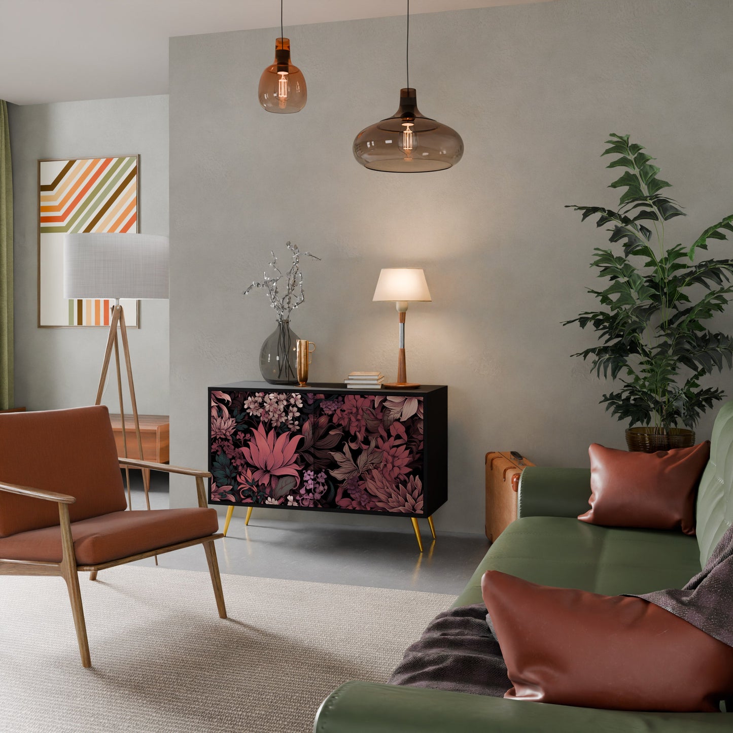 Credenza a 2 ante FLORAL WHISPER in finitura nera