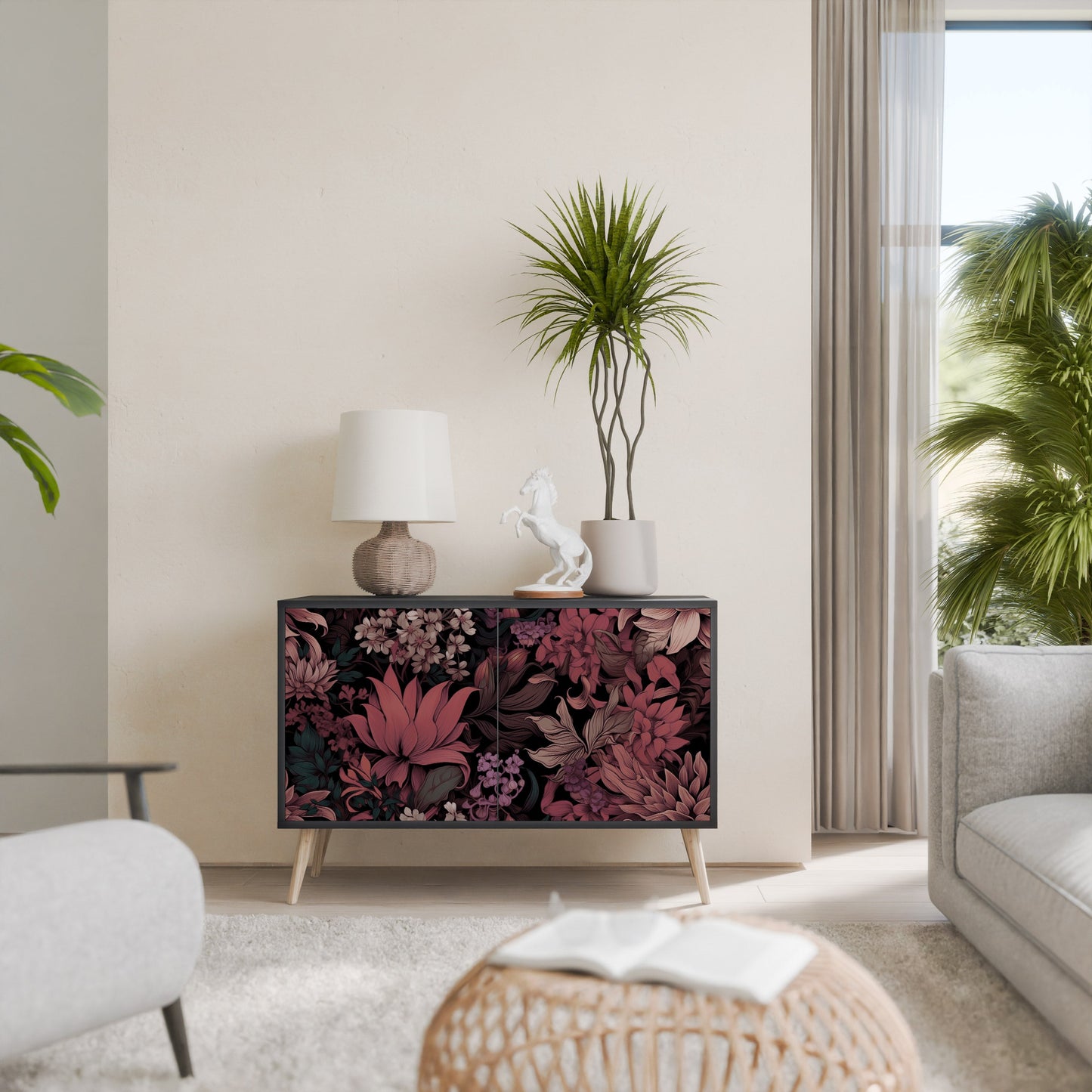 Credenza a 2 ante FLORAL WHISPER in finitura nera